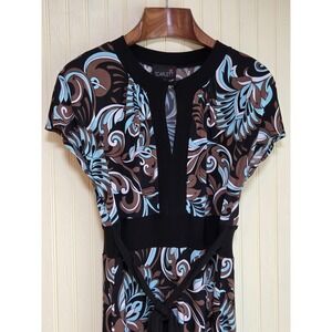 Scarlett Dress Womens 12 Black Blue Brown Paisley Print Tie Waist A Line Midi